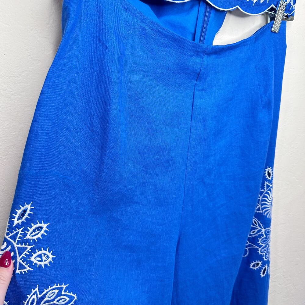 NWT Anthropologie Farm Rio One Shoulder Embroidered Cut Out Linen Jumpsuit Large - Picture 6 of 16